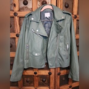 Nine West Sage Green Faux Leather Moto Jacket - S